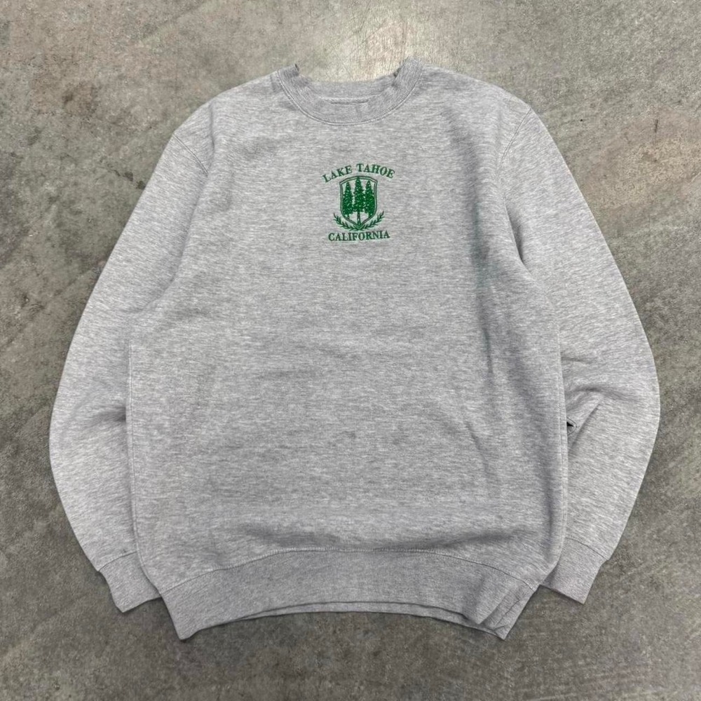 Men's Lake Tahoe Crewneck Gray Embroidered Sweatshirt Small